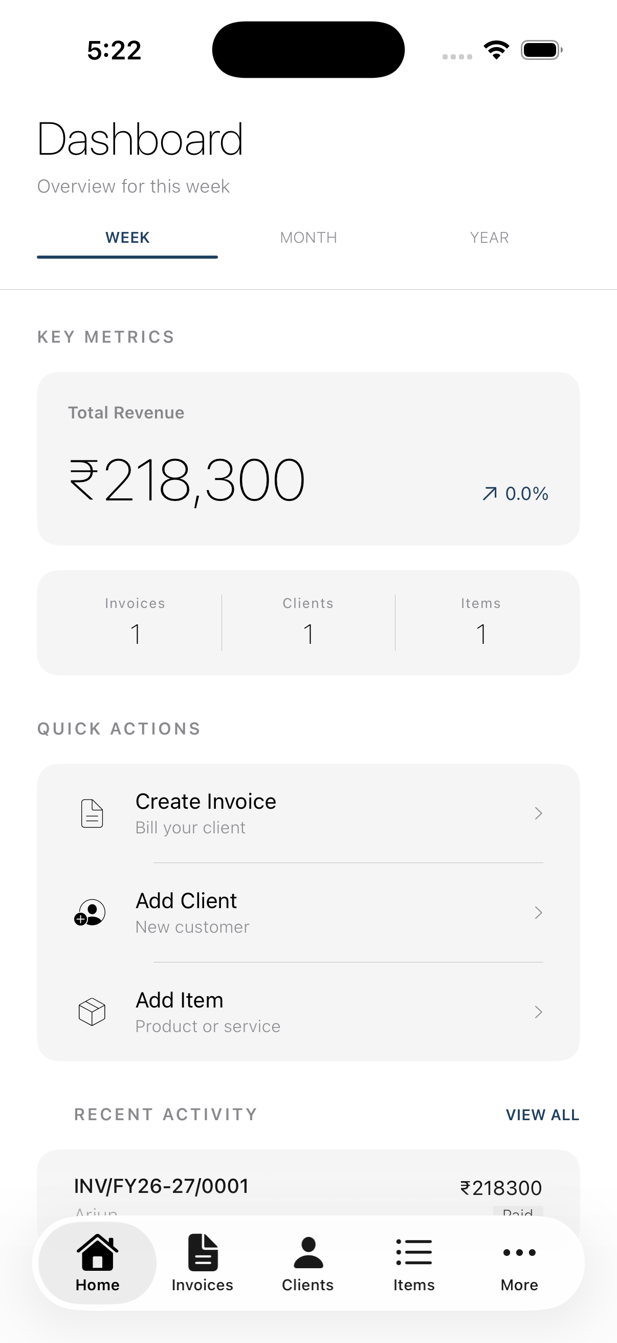Invo Billing dashboard